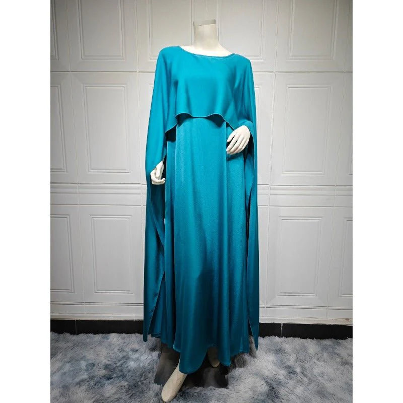 Elegant Royal Satin Abaya Dress | Modest Cape Sleeve Maxi Robe with Luxurious Draping(MA289) - Image 17