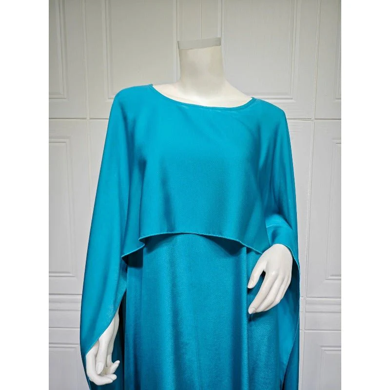 Elegant Royal Satin Abaya Dress | Modest Cape Sleeve Maxi Robe with Luxurious Draping(MA289) - Image 18