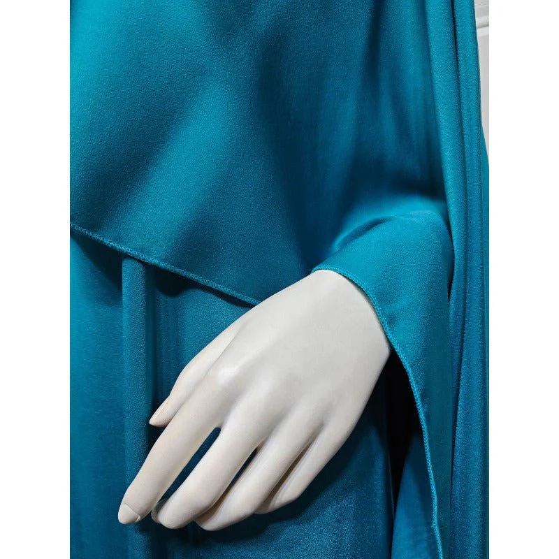 Elegant Royal Satin Abaya Dress | Modest Cape Sleeve Maxi Robe with Luxurious Draping(MA289) - Image 19