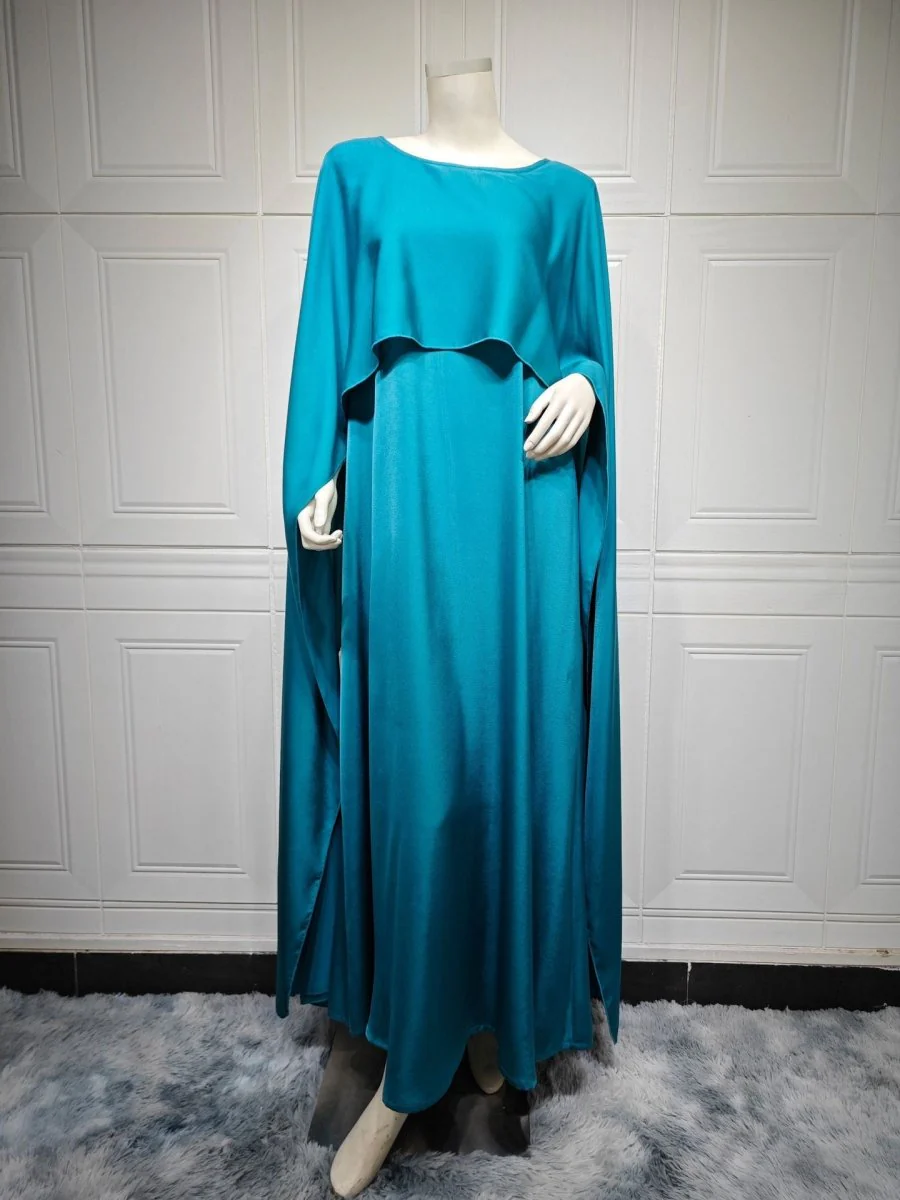 Elegant Royal Satin Abaya Dress | Modest Cape Sleeve Maxi Robe with Luxurious Draping(MA289) - Image 20