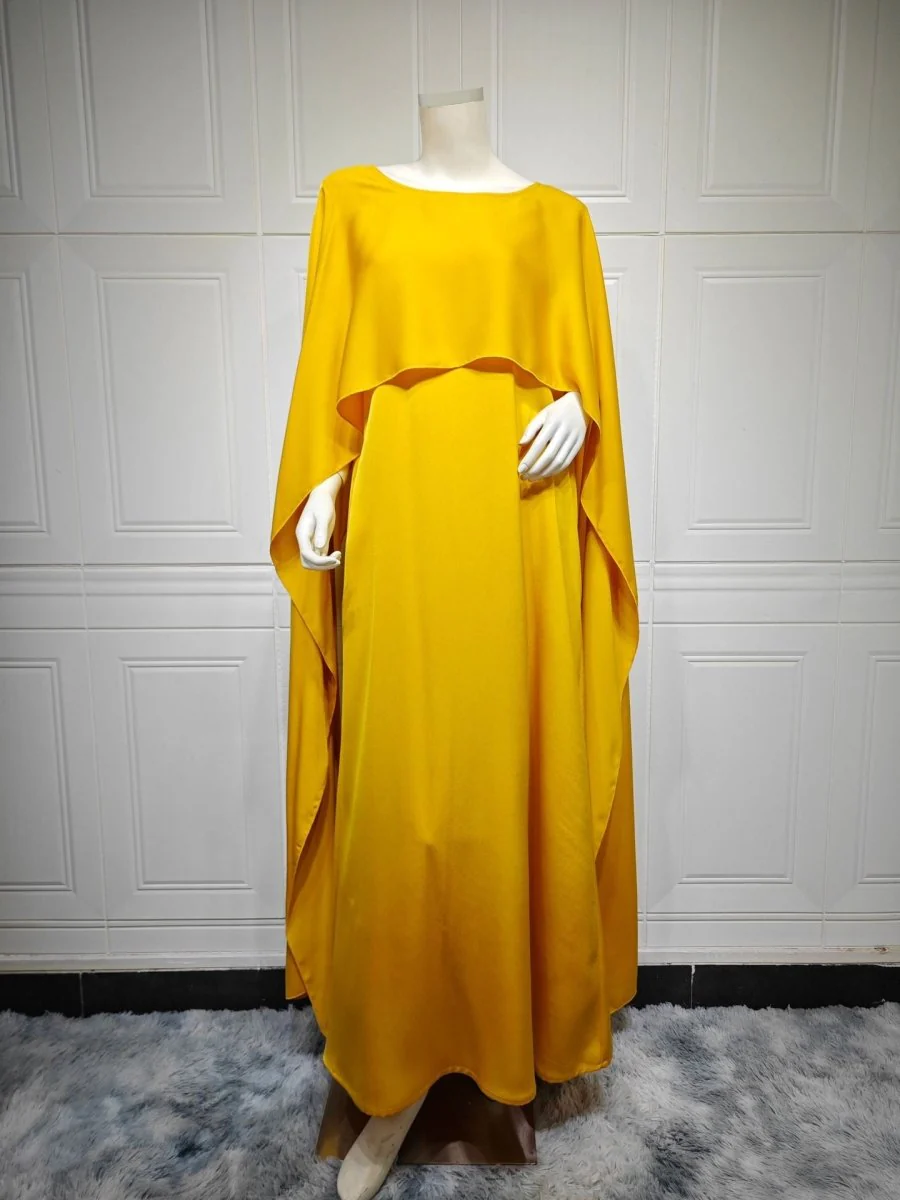 Elegant Royal Satin Abaya Dress | Modest Cape Sleeve Maxi Robe with Luxurious Draping(MA289) - Image 21