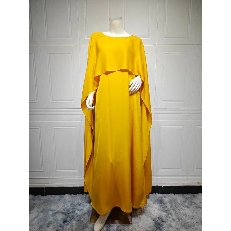 Elegant Royal Satin Abaya Dress | Modest Cape Sleeve Maxi Robe with Luxurious Draping(MA289) - Image 5