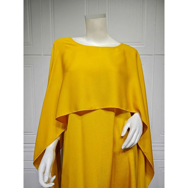 Elegant Royal Satin Abaya Dress | Modest Cape Sleeve Maxi Robe with Luxurious Draping(MA289) - Image 6