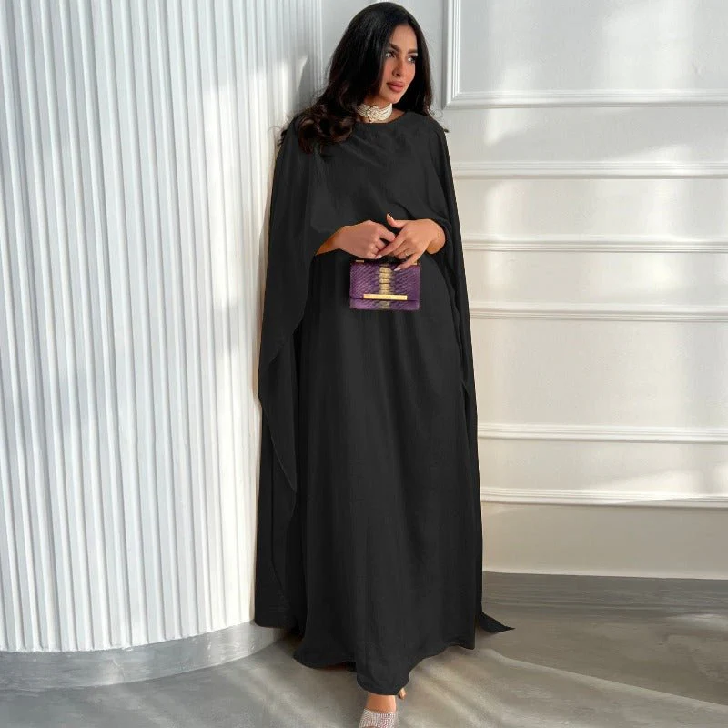 Elegant Royal Satin Abaya Dress | Modest Cape Sleeve Maxi Robe with Luxurious Draping(MA289) - Image 7