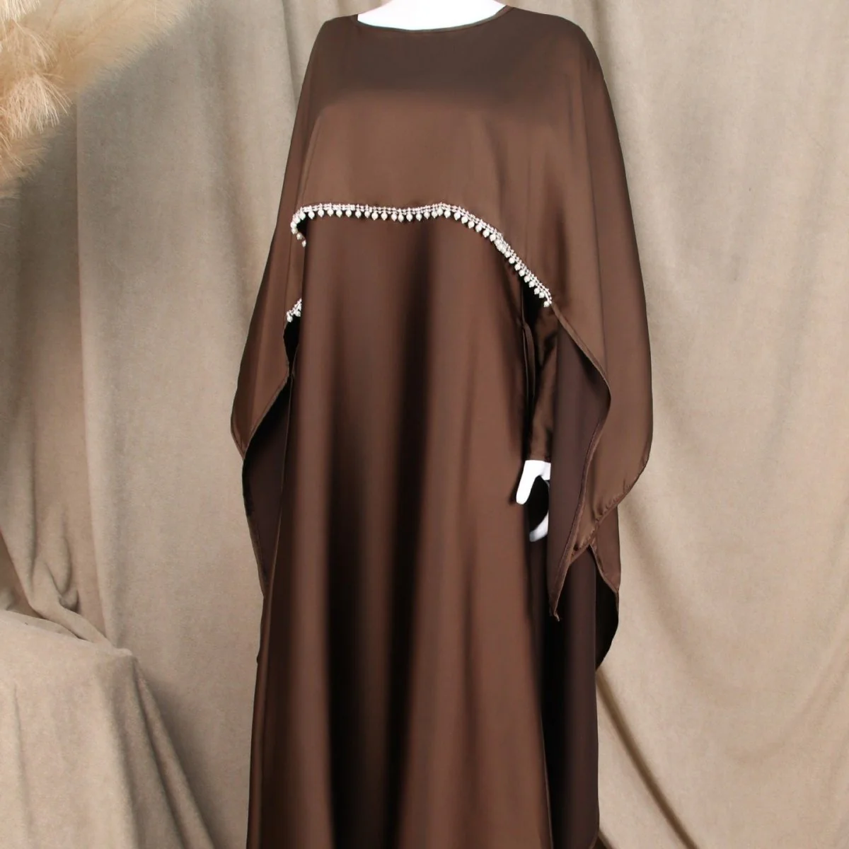 Elegant Satin Abaya with Rhinestone Cape | Luxurious Modest Evening Dress (MA327) - Image 10