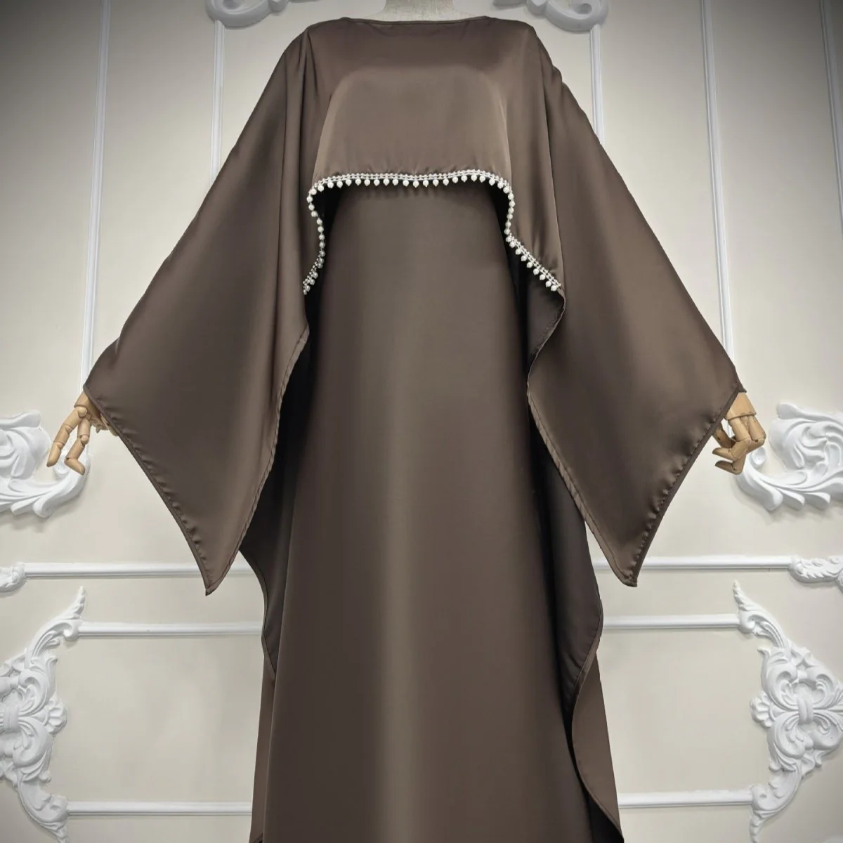 Elegant Satin Abaya with Rhinestone Cape | Luxurious Modest Evening Dress (MA327) - Image 13