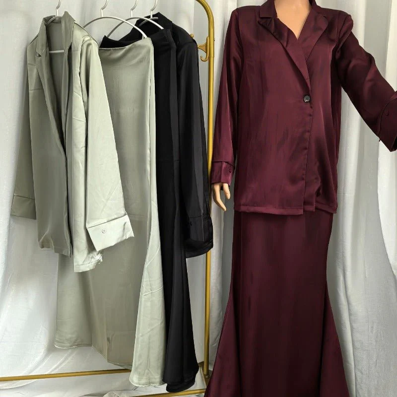 Elegant Satin Blazer & Skirt Set | Professional Two-Piece Suit - Luxurious Office Wear(MS129) - Image 13