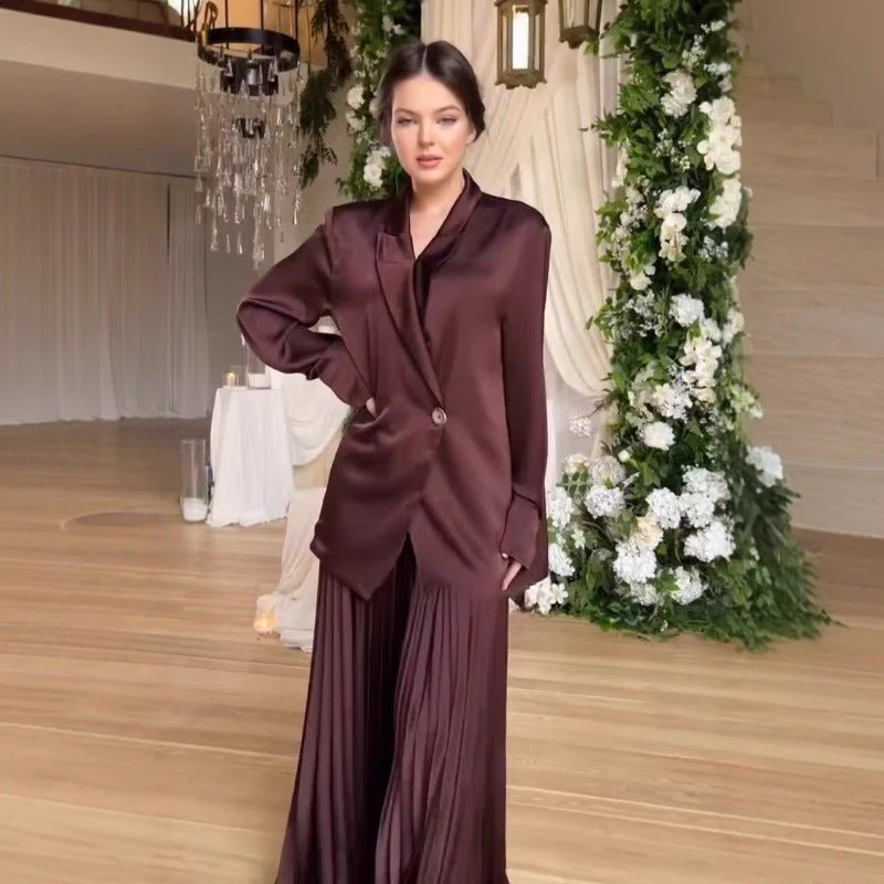 Elegant Satin Blazer & Skirt Set | Professional Two-Piece Suit - Luxurious Office Wear(MS129) - Image 3