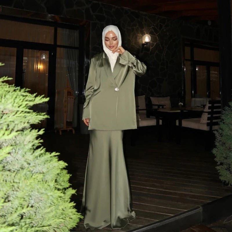 Elegant Satin Blazer & Skirt Set | Professional Two-Piece Suit - Luxurious Office Wear(MS129) - Image 5