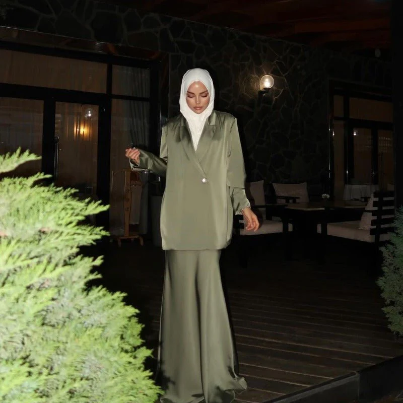 Elegant Satin Blazer & Skirt Set | Professional Two-Piece Suit - Luxurious Office Wear(MS129) - Image 6