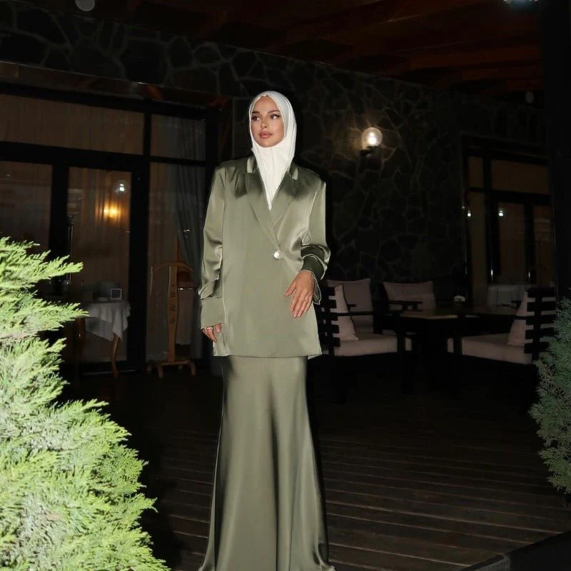 Elegant Satin Blazer & Skirt Set | Professional Two-Piece Suit - Luxurious Office Wear(MS129) - Image 7
