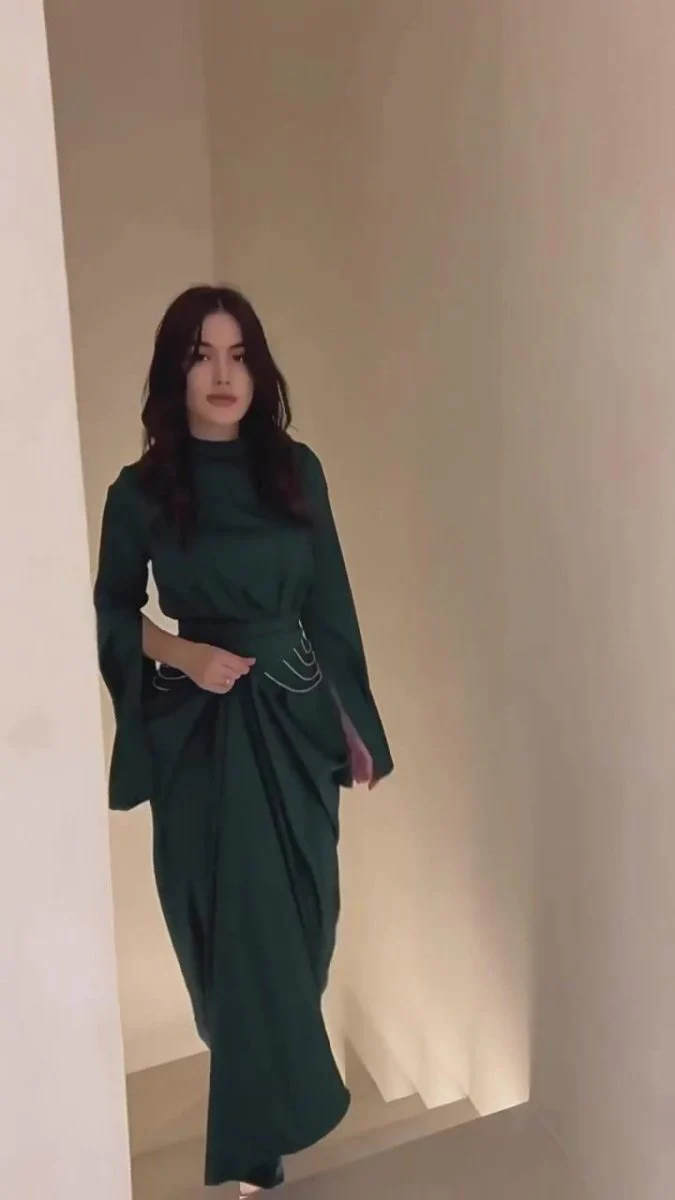 Elegant Semi-Turtleneck Long Sleeve Spring Court-Style Satin Dress Abaya(MA194) - Image 6