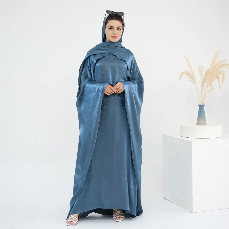 Elegant Shimmer Batwing Abaya Set with Hijab | Two-Piece Pullover Style Layered Look(MA315) - Image 10