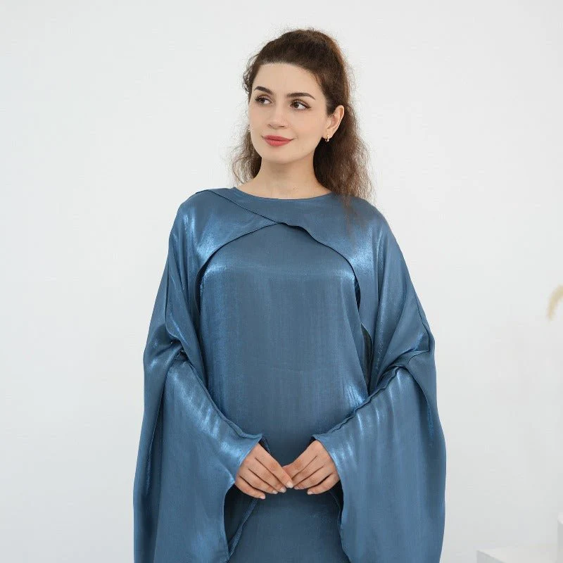 Elegant Shimmer Batwing Abaya Set with Hijab | Two-Piece Pullover Style Layered Look(MA315) - Image 13