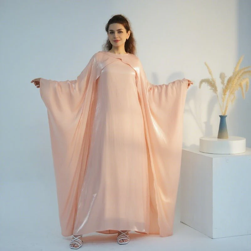 Elegant Shimmer Batwing Abaya Set with Hijab | Two-Piece Pullover Style Layered Look(MA315) - Image 14