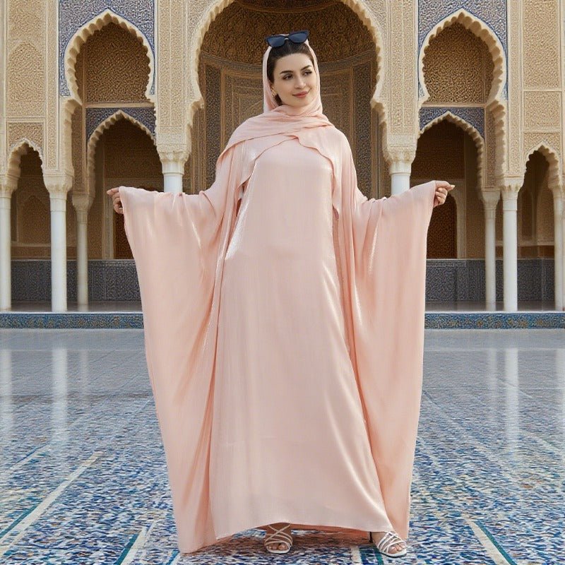 Elegant Shimmer Batwing Abaya Set with Hijab | Two-Piece Pullover Style Layered Look(MA315) - Image 15