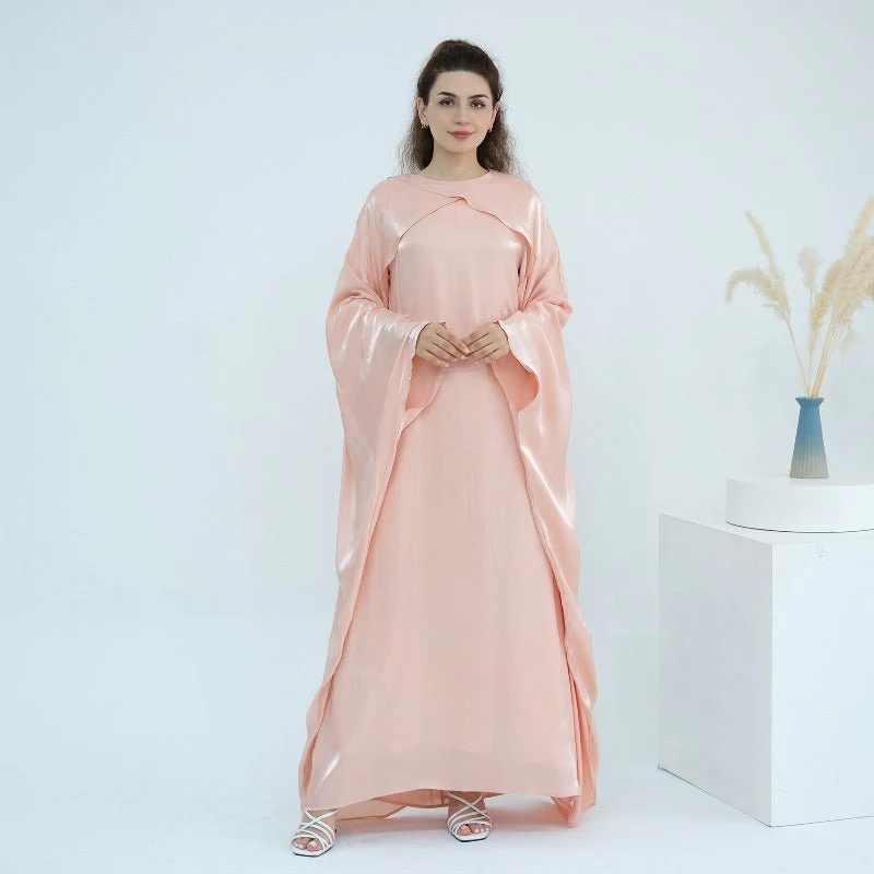 Elegant Shimmer Batwing Abaya Set with Hijab | Two-Piece Pullover Style Layered Look(MA315) - Image 17