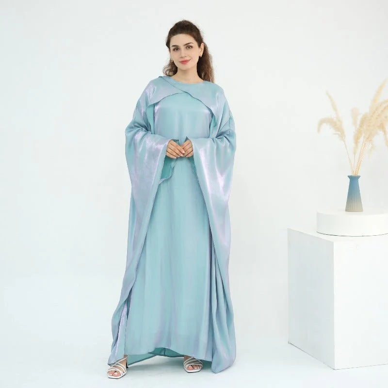 Elegant Shimmer Batwing Abaya Set with Hijab | Two-Piece Pullover Style Layered Look(MA315) - Image 18