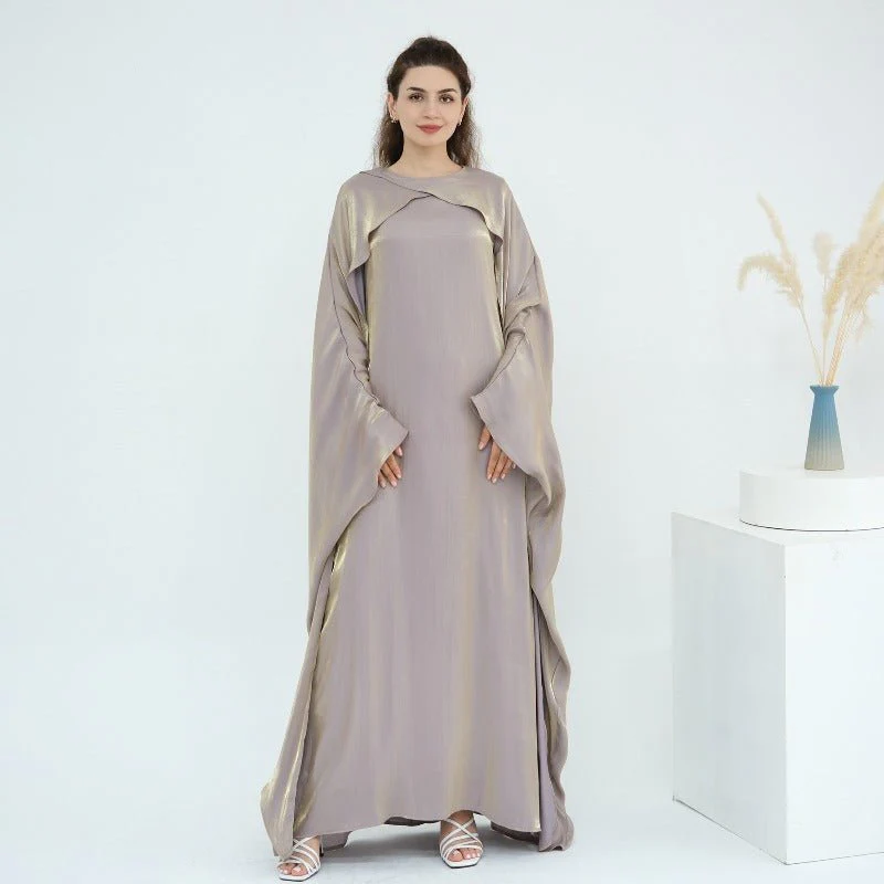 Elegant Shimmer Batwing Abaya Set with Hijab | Two-Piece Pullover Style Layered Look(MA315) - Image 2
