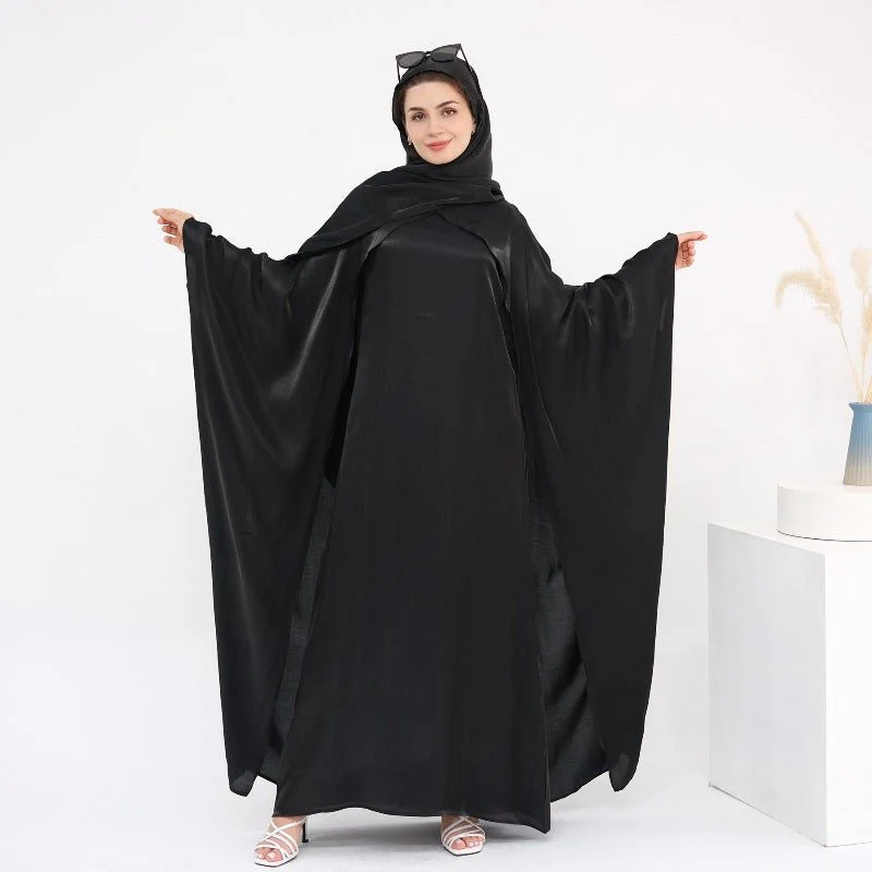 Elegant Shimmer Batwing Abaya Set with Hijab | Two-Piece Pullover Style Layered Look(MA315) - Image 21