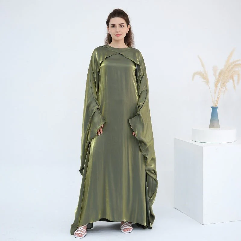Elegant Shimmer Batwing Abaya Set with Hijab | Two-Piece Pullover Style Layered Look(MA315) - Image 22