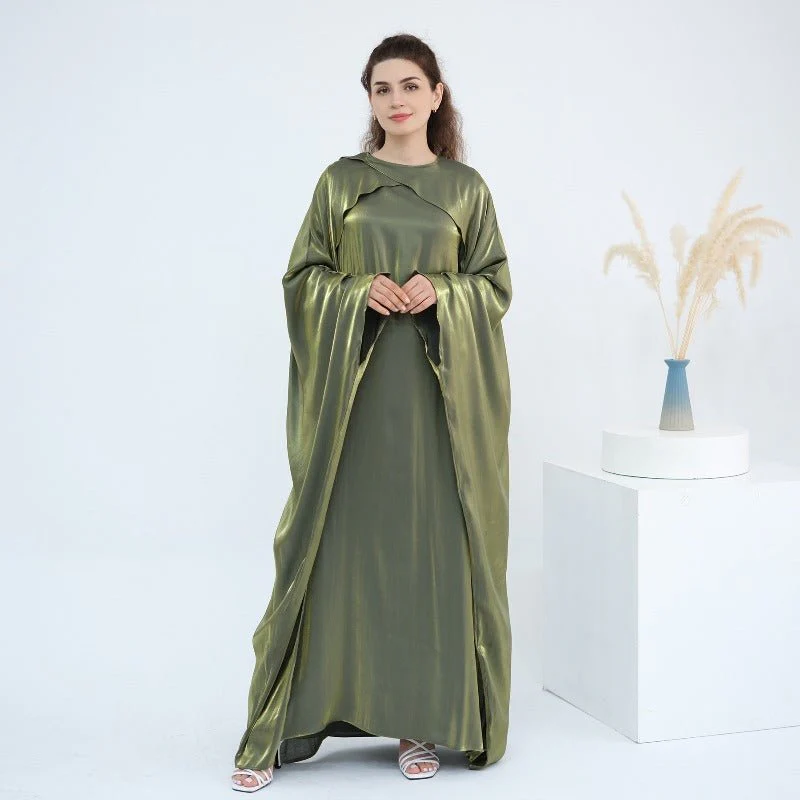 Elegant Shimmer Batwing Abaya Set with Hijab | Two-Piece Pullover Style Layered Look(MA315) - Image 23
