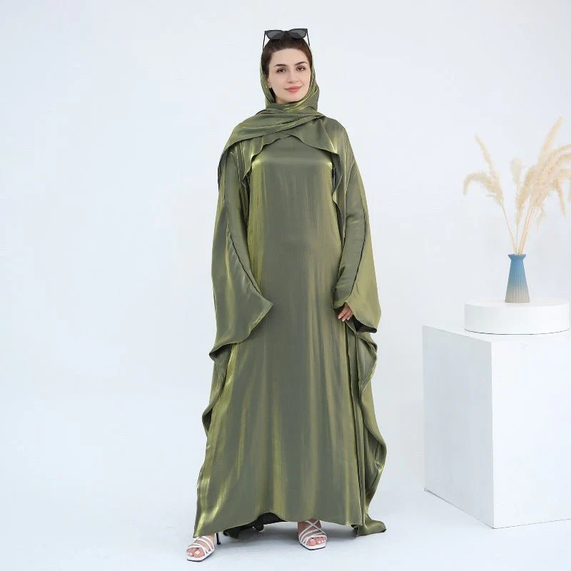 Elegant Shimmer Batwing Abaya Set with Hijab | Two-Piece Pullover Style Layered Look(MA315) - Image 24