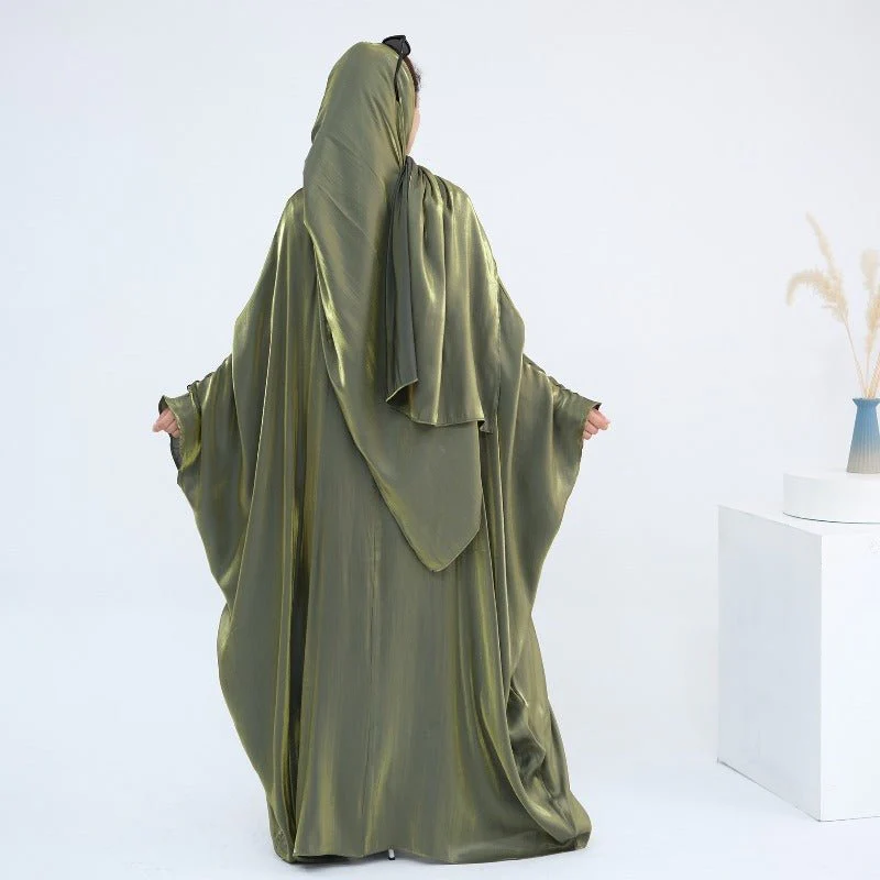 Elegant Shimmer Batwing Abaya Set with Hijab | Two-Piece Pullover Style Layered Look(MA315) - Image 25