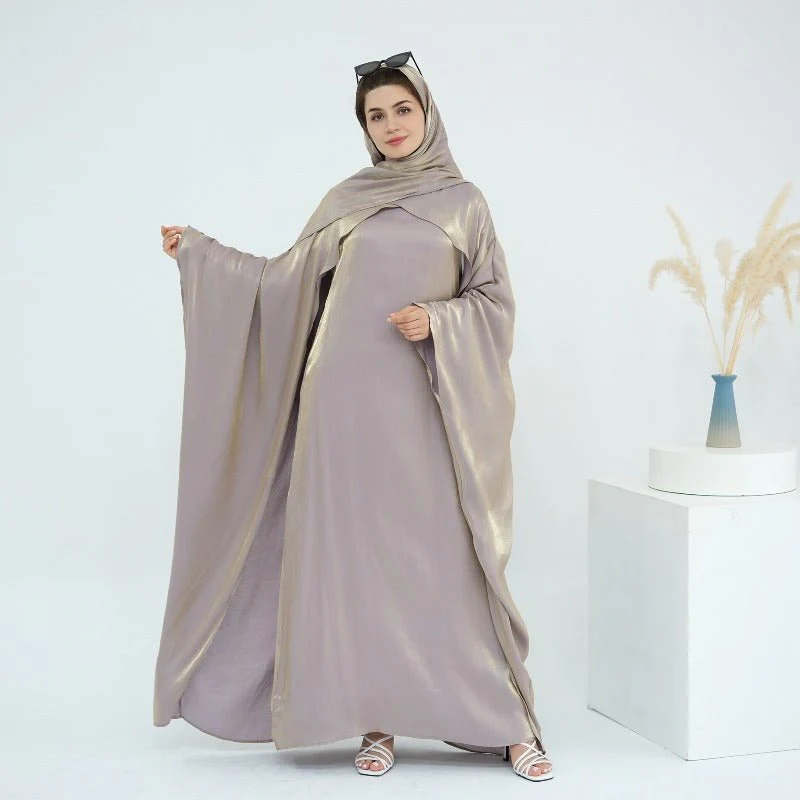 Elegant Shimmer Batwing Abaya Set with Hijab | Two-Piece Pullover Style Layered Look(MA315) - Image 3