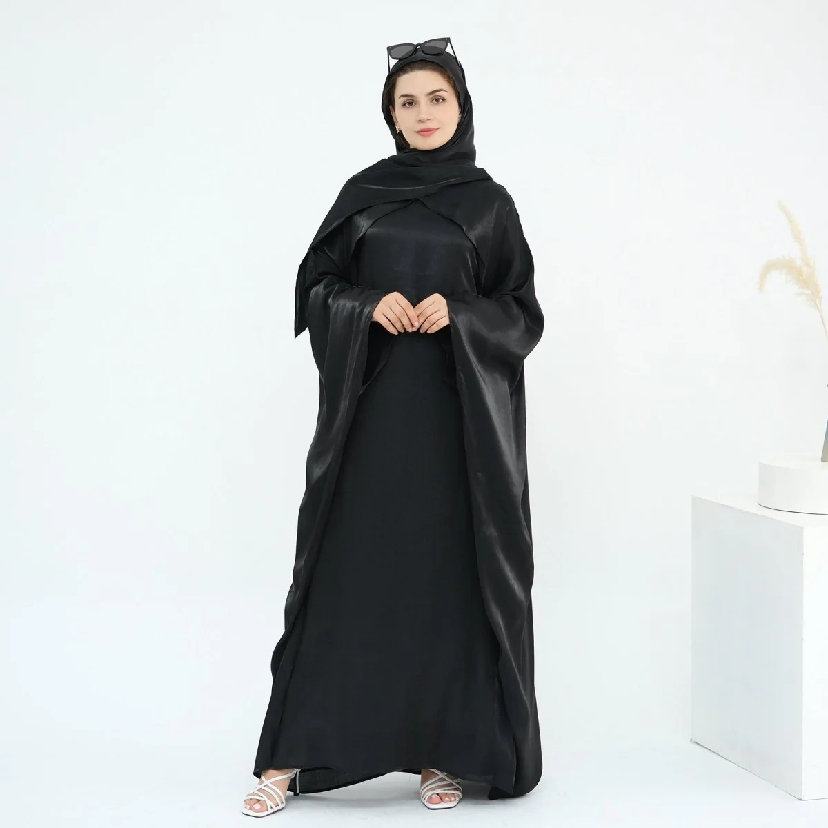 Elegant Shimmer Batwing Abaya Set with Hijab | Two-Piece Pullover Style Layered Look(MA315) - Image 32
