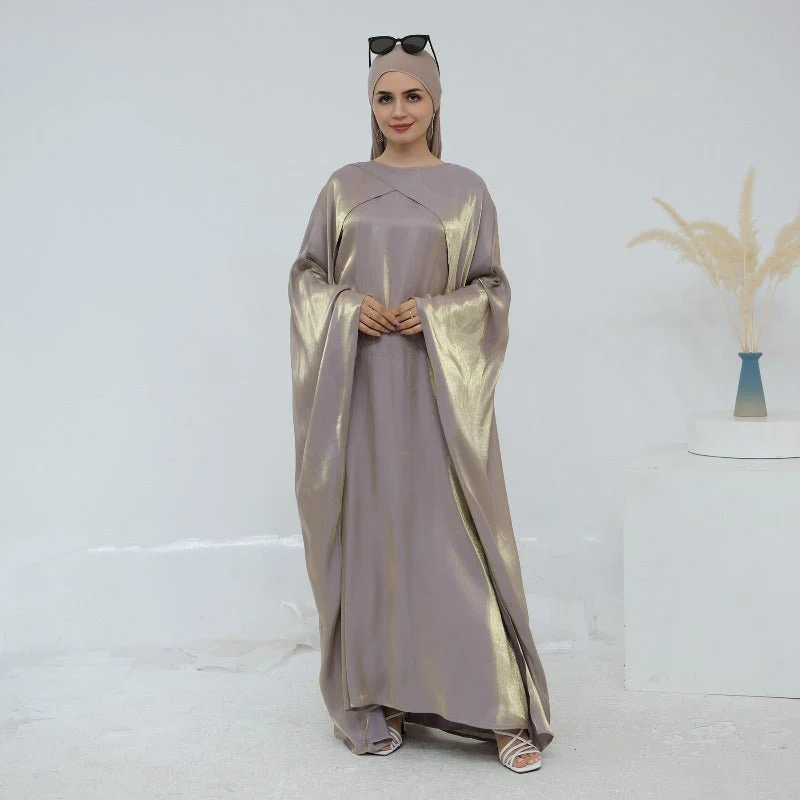 Elegant Shimmer Batwing Abaya Set with Hijab | Two-Piece Pullover Style Layered Look(MA315) - Image 4