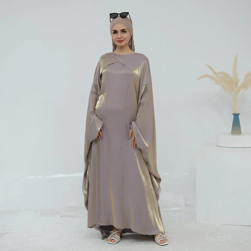Elegant Shimmer Batwing Abaya Set with Hijab | Two-Piece Pullover Style Layered Look(MA315) - Image 5