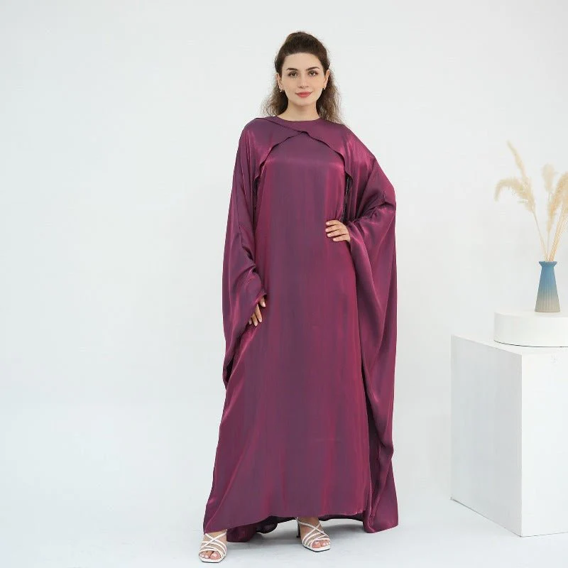 Elegant Shimmer Batwing Abaya Set with Hijab | Two-Piece Pullover Style Layered Look(MA315) - Image 7