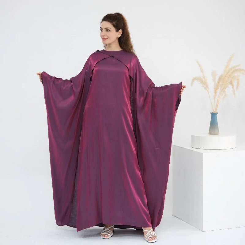 Elegant Shimmer Batwing Abaya Set with Hijab | Two-Piece Pullover Style Layered Look(MA315) - Image 8