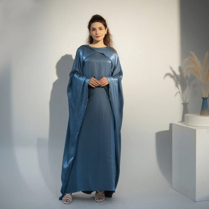 Elegant Shimmer Batwing Abaya Set with Hijab | Two-Piece Pullover Style Layered Look(MA315) - Image 9