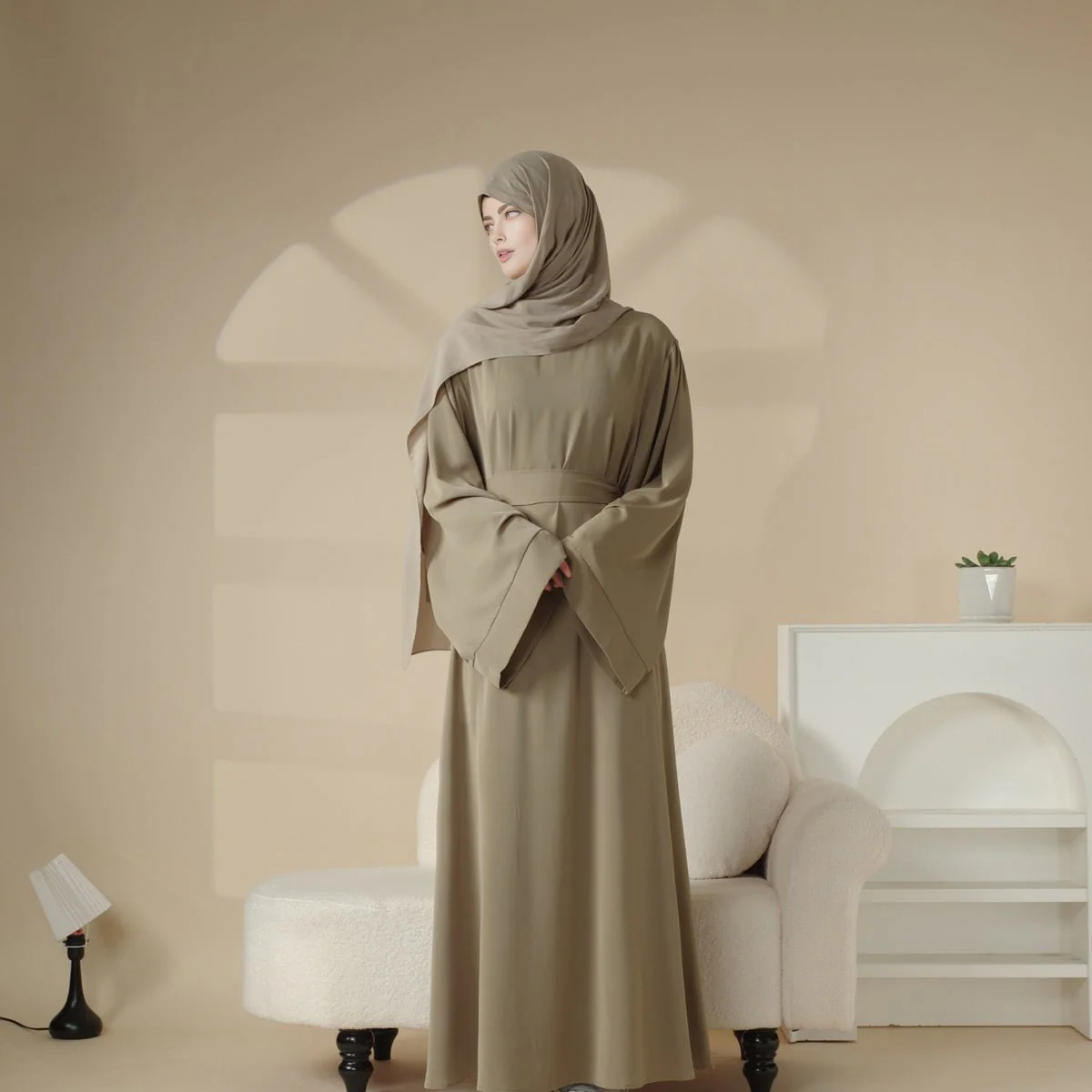 Elegant Solid Color Abaya For Muslimahs (MA036) - Image 3