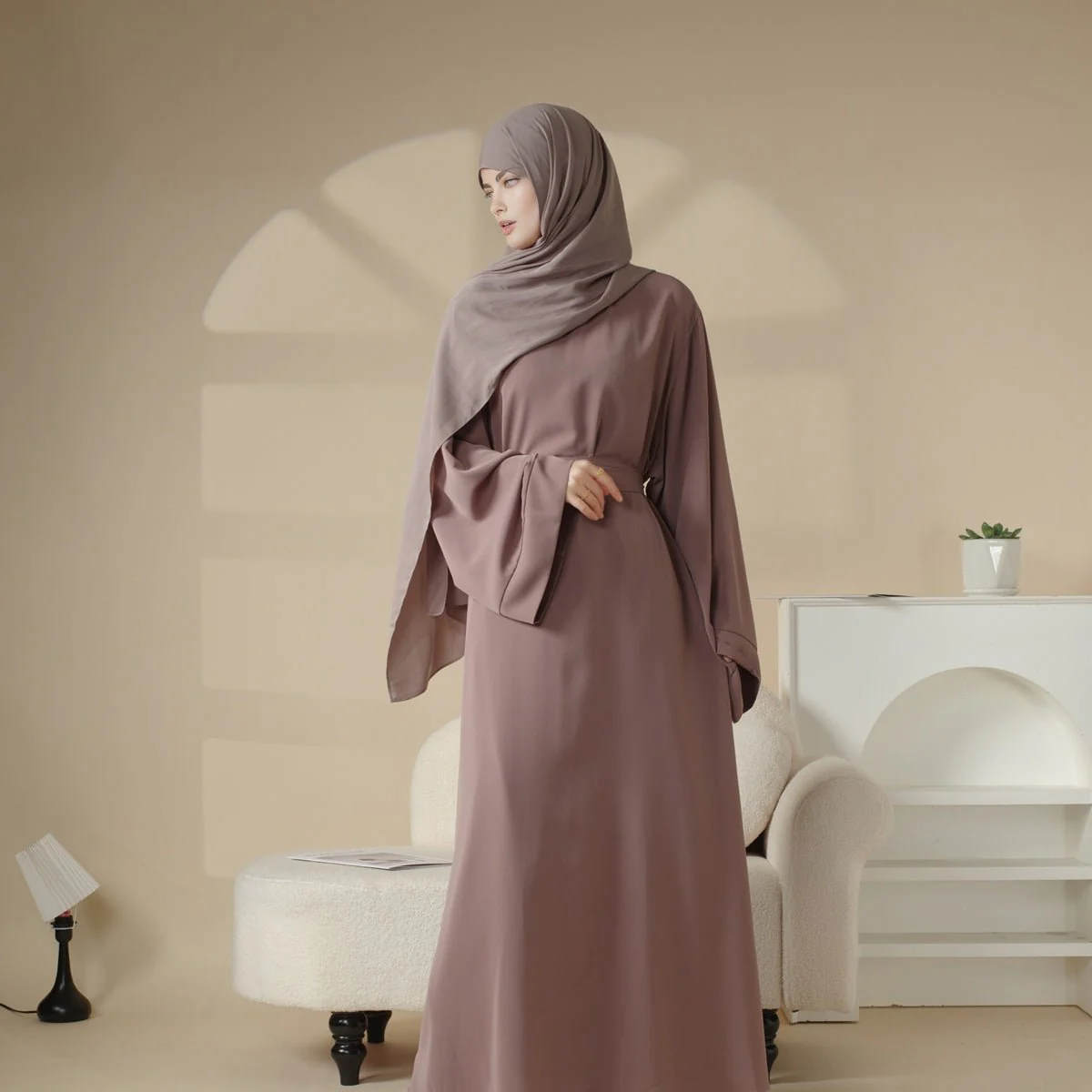 Elegant Solid Color Abaya For Muslimahs (MA036) - Image 5