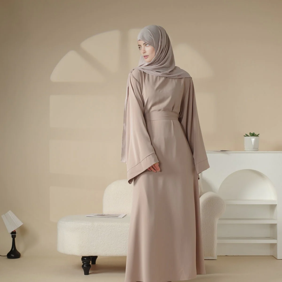 Elegant Solid Color Abaya For Muslimahs (MA036) - Image 6