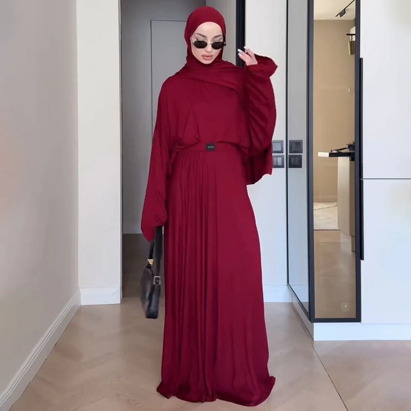 Elegant Solid Color Two-Piece Set | Side Slit Long Sleeve Top & Pleated Skirt(MS135) - Image 12