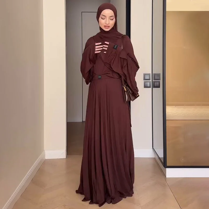 Elegant Solid Color Two-Piece Set | Side Slit Long Sleeve Top & Pleated Skirt(MS135) - Image 14