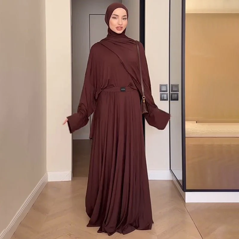 Elegant Solid Color Two-Piece Set | Side Slit Long Sleeve Top & Pleated Skirt(MS135) - Image 15