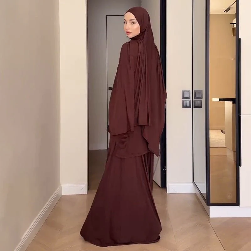 Elegant Solid Color Two-Piece Set | Side Slit Long Sleeve Top & Pleated Skirt(MS135) - Image 16