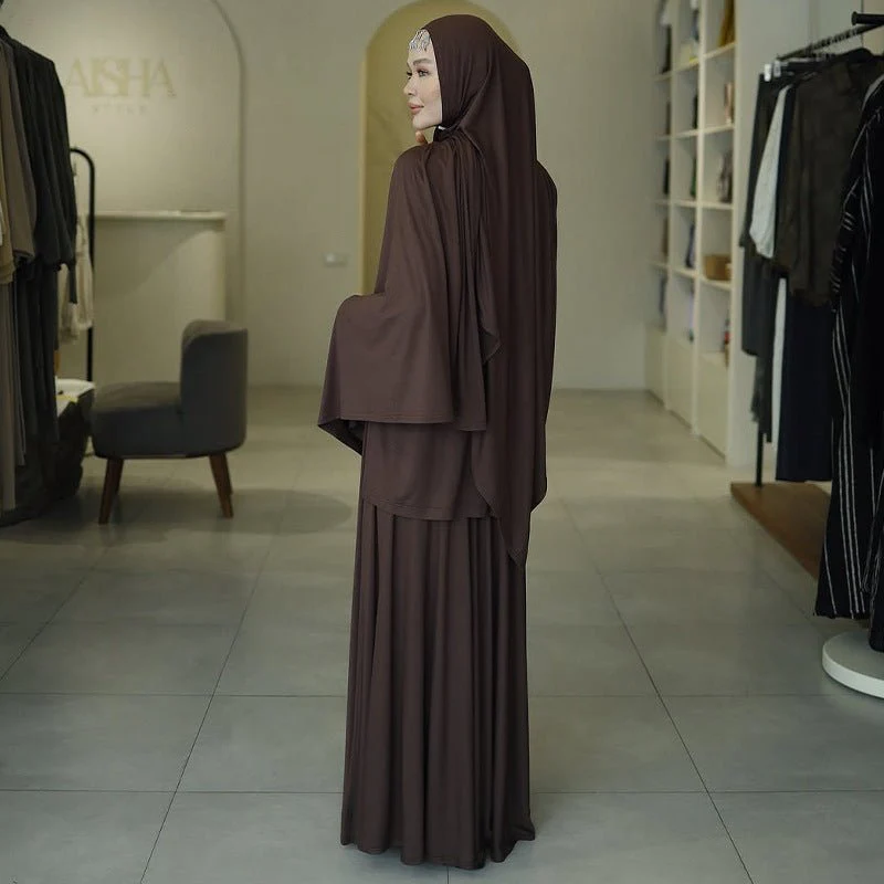 Elegant Solid Color Two-Piece Set | Side Slit Long Sleeve Top & Pleated Skirt(MS135) - Image 3