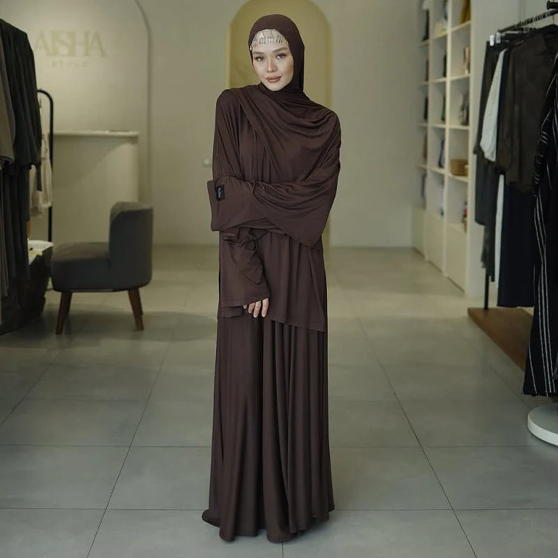 Elegant Solid Color Two-Piece Set | Side Slit Long Sleeve Top & Pleated Skirt(MS135) - Image 4