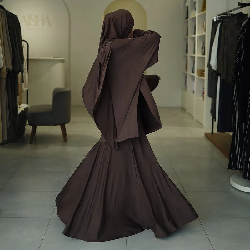 Elegant Solid Color Two-Piece Set | Side Slit Long Sleeve Top & Pleated Skirt(MS135) - Image 5