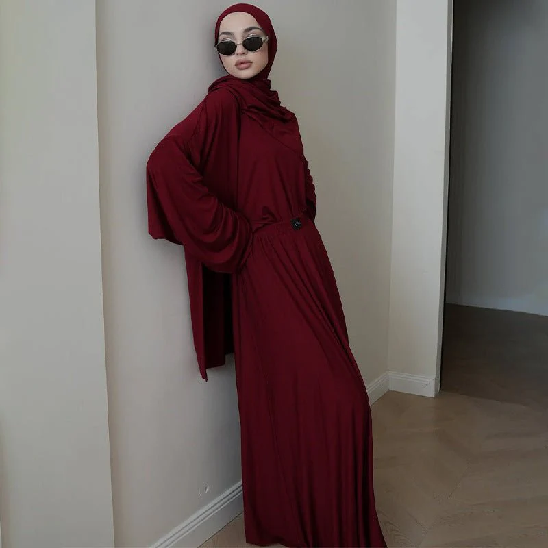 Elegant Solid Color Two-Piece Set | Side Slit Long Sleeve Top & Pleated Skirt(MS135) - Image 6