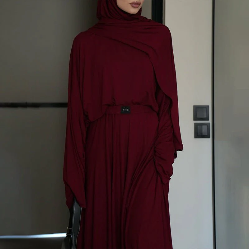 Elegant Solid Color Two-Piece Set | Side Slit Long Sleeve Top & Pleated Skirt(MS135) - Image 7