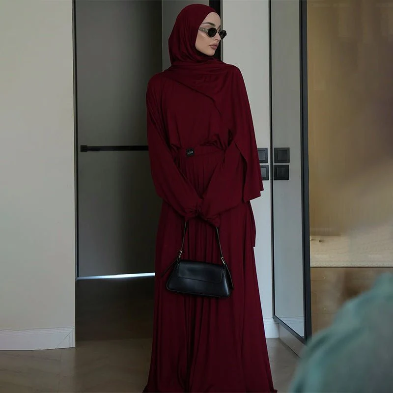 Elegant Solid Color Two-Piece Set | Side Slit Long Sleeve Top & Pleated Skirt(MS135) - Image 8