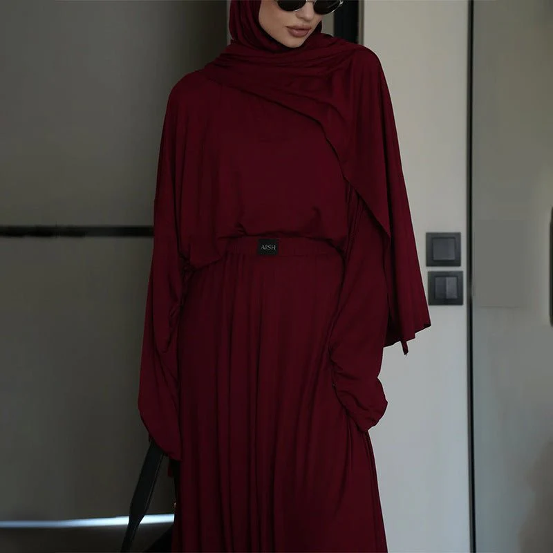 Elegant Solid Color Two-Piece Set | Side Slit Long Sleeve Top & Pleated Skirt(MS135) - Image 9