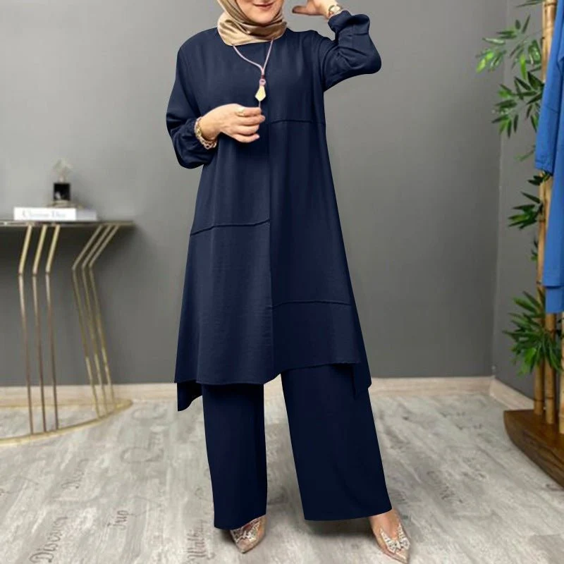 Elegant Sportswear Two-Piece Set | Modest Muslim Athleisure Bubble Sleeve Top & Wide Leg Pants (MS101) - Image 15